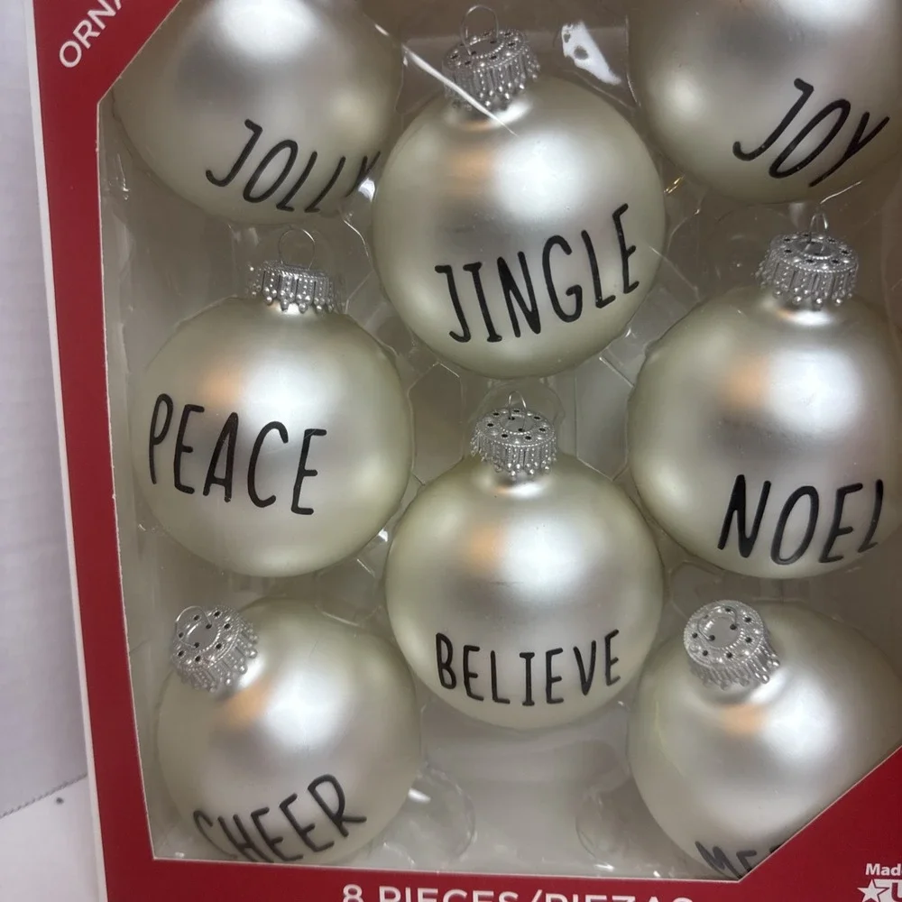 Holiday Time Glass Christmas Ornaments Merry Joy Cheer Noel Jingle‎ Decorations